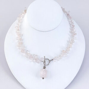 Vintage Silpada Sterling Silver 925 Rose Quartz Nugget Bead Necklace 16.5”